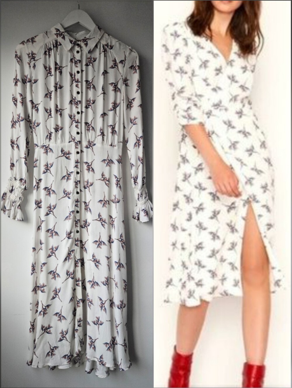 Ba&sh Printed Collared Button Down Long Sleeve Print Mid Length Dress